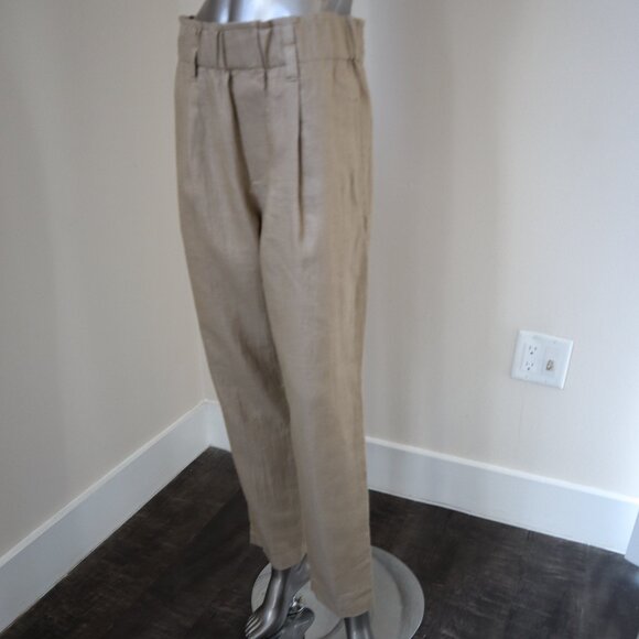 Brunello Cucinelli Linen Pants Tan Elastic Waist Pull On Relaxed Size 12 New Tag - Picture 4 of 8